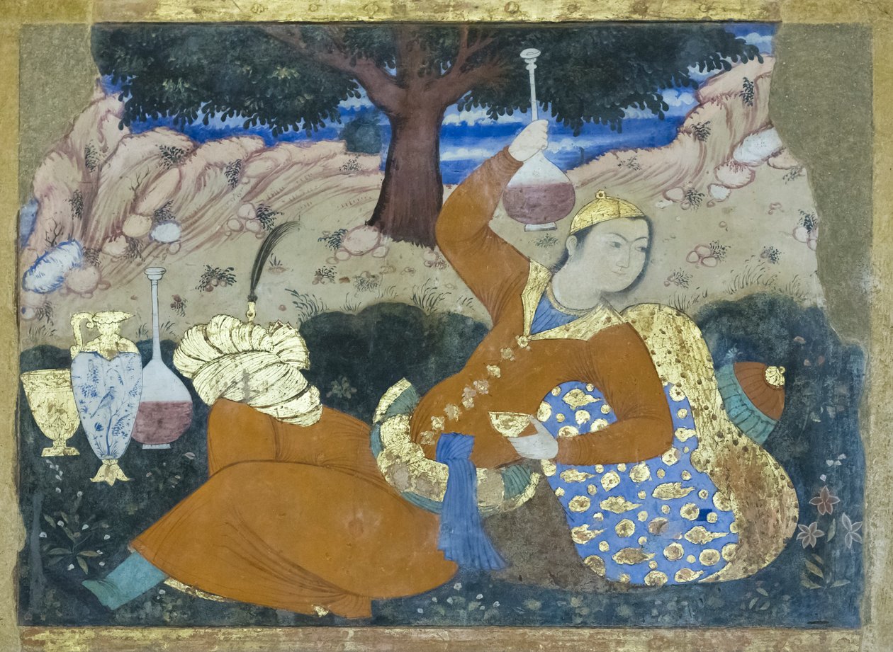 Fresko i Chehel Sotoun-palatset, Esfahan, Iran av School Iranian