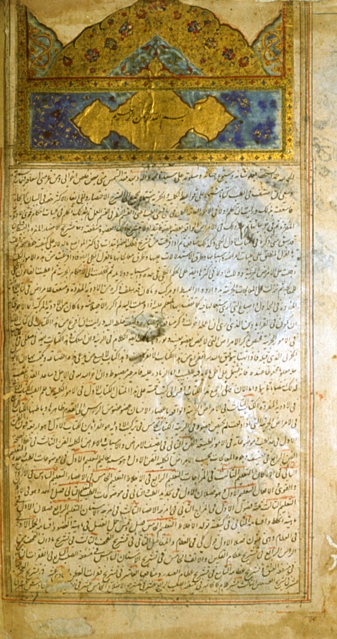 Sida från The Canon of Medicine (al-Qānūn fī aṭ-Ṭibb) av Avicenna av School Iranian