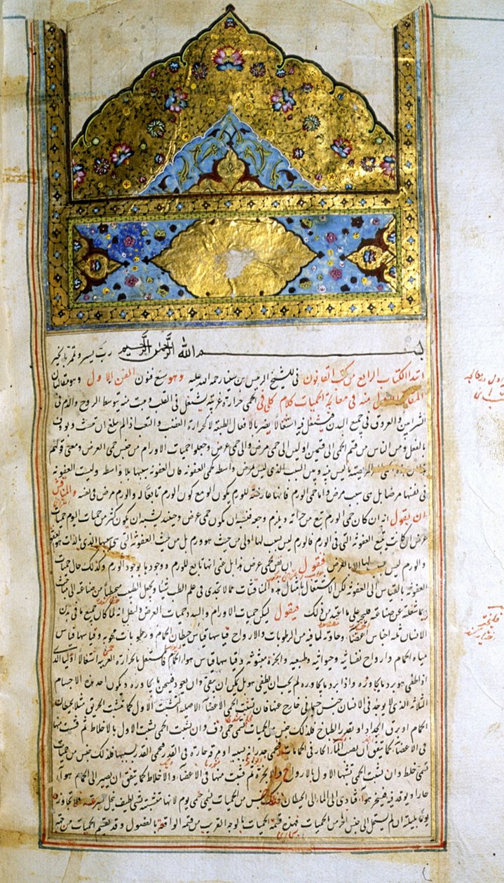 Sida från The Canon of Medicine (al-Qānūn fī aṭ-Ṭibb) av Avicenna av School Iranian