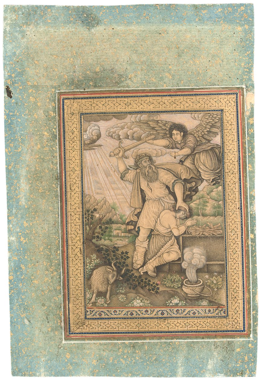 The Sacrifice of Isaac, sent 1600 - tidigt 1700-tal (bläck på papper) av School Iranian