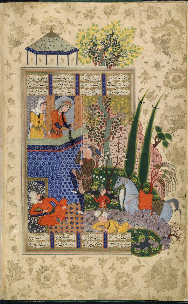 Jal Aat Rudabas balkong, från Shahnama B Firdausi (Velam) av School Iranian