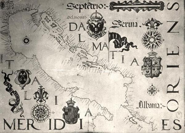 En karta över Adriatiska havet (vellum) (s/v foto) av School Italian