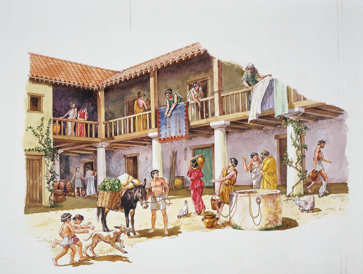 Forntida Aten - rekonstruktion av ett hus (färg litho) av School Italian