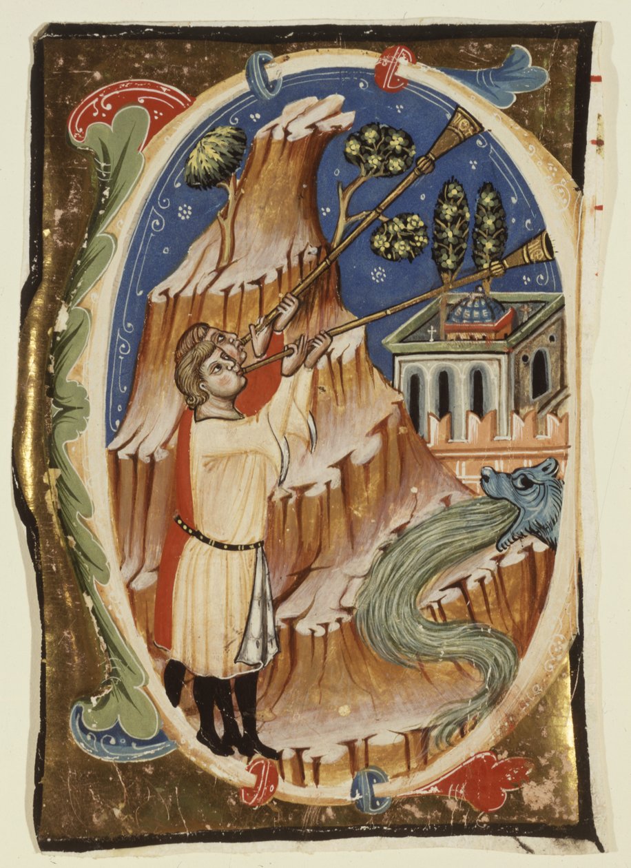 Apokalyptisk scen, sent 1200-tal-tidigt 1300-tal (tempera  bladguld på pergament) av School Italian