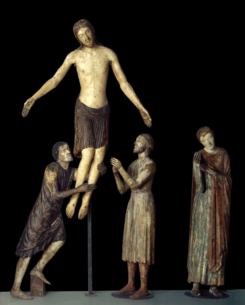Korsnedstigning. Saint John, Saint Joseph of Arimatea, Saint Nikodeme runt Jesus Kristus död. Träsnideri. Italienska anonyma skolan under medeltiden. Paris, Louvren av School Italian