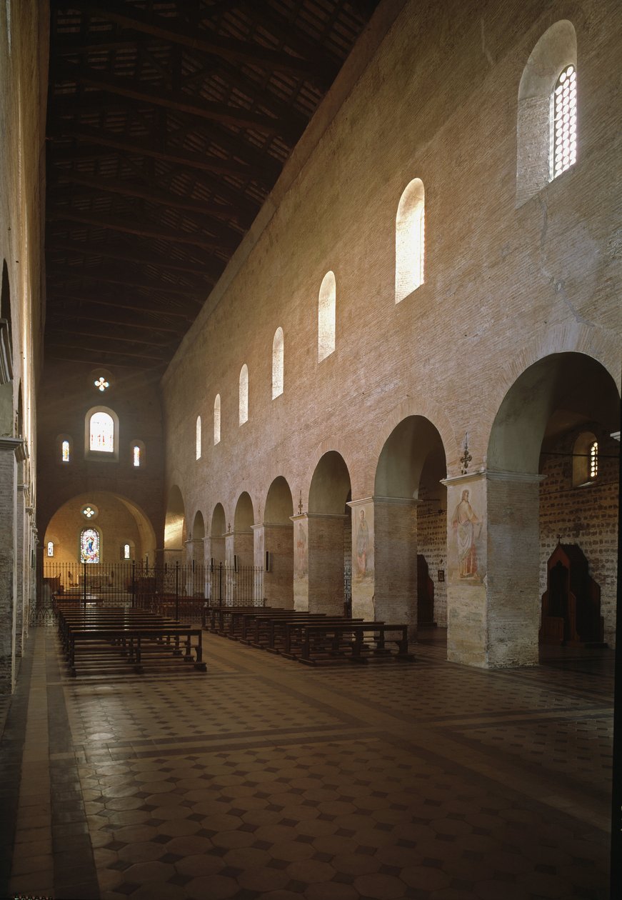 Interiörvy av kyrkan Saint Vincent och Saint Anasthasius, Abbey of the Three Fountains (Tre-Fontane) (Chiesa dei Santi Vincenzo e Anastasio alle Tre Fontane) (Interiörvy av kyrkan St Vincenzo e Anastasio, abbazia delle Tre Fontane) 625 -1 av School Italian