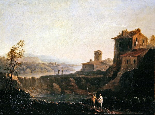 Landskap (olja på duk) av School Italian