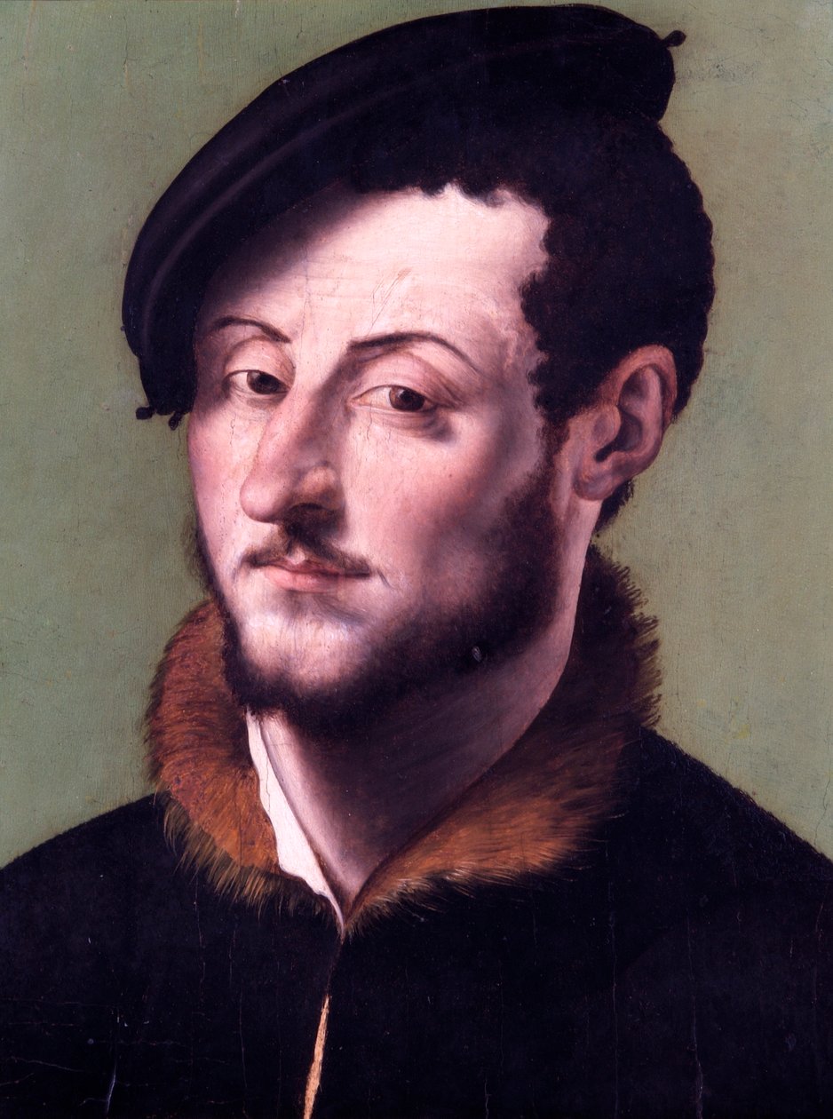 Porträtt av en man (olja på poppelpanel) av School Italian