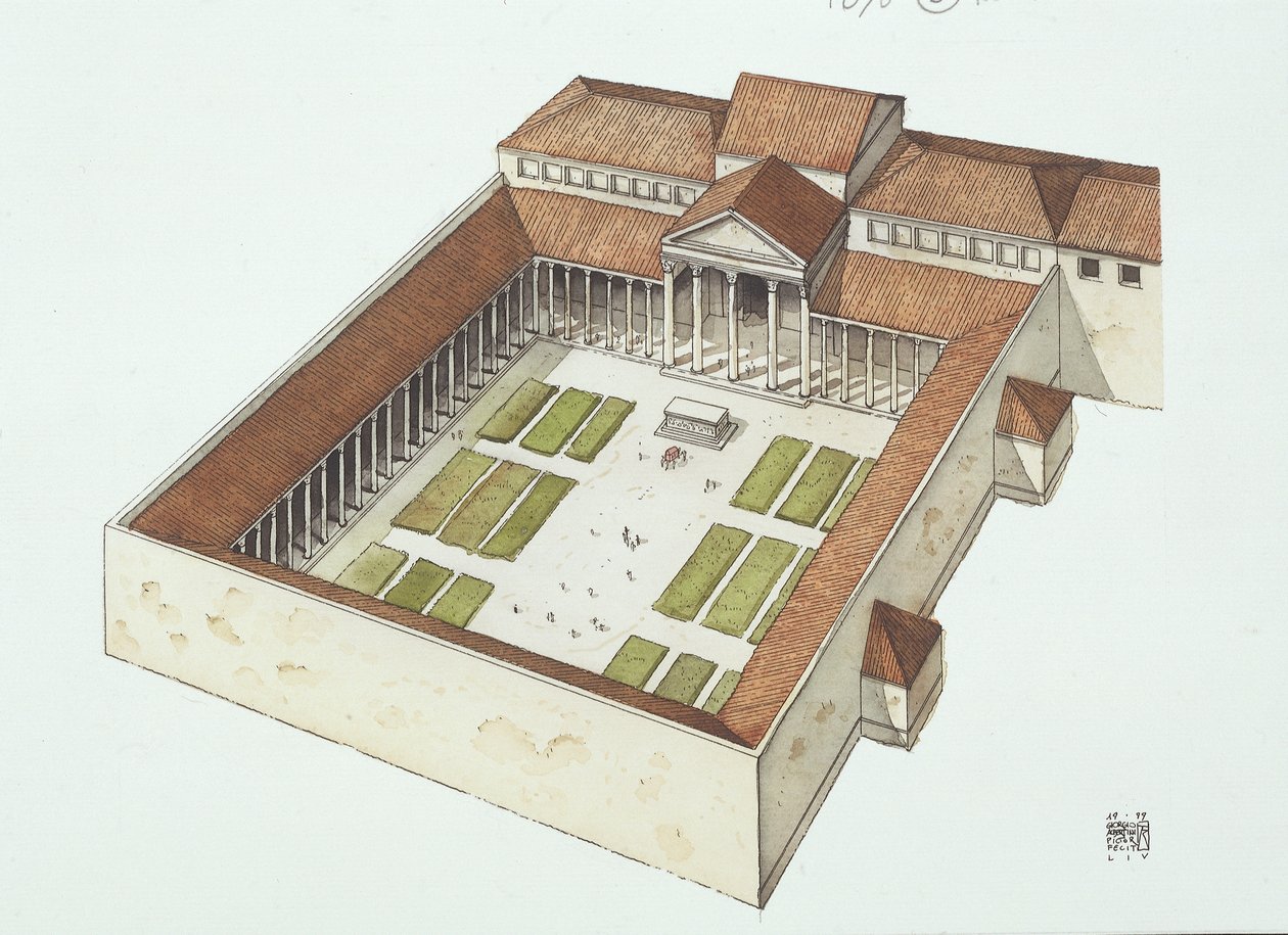 Rekonstruerat forum byggt av Titus Flavius Vespasianus (färg litho) av School Italian