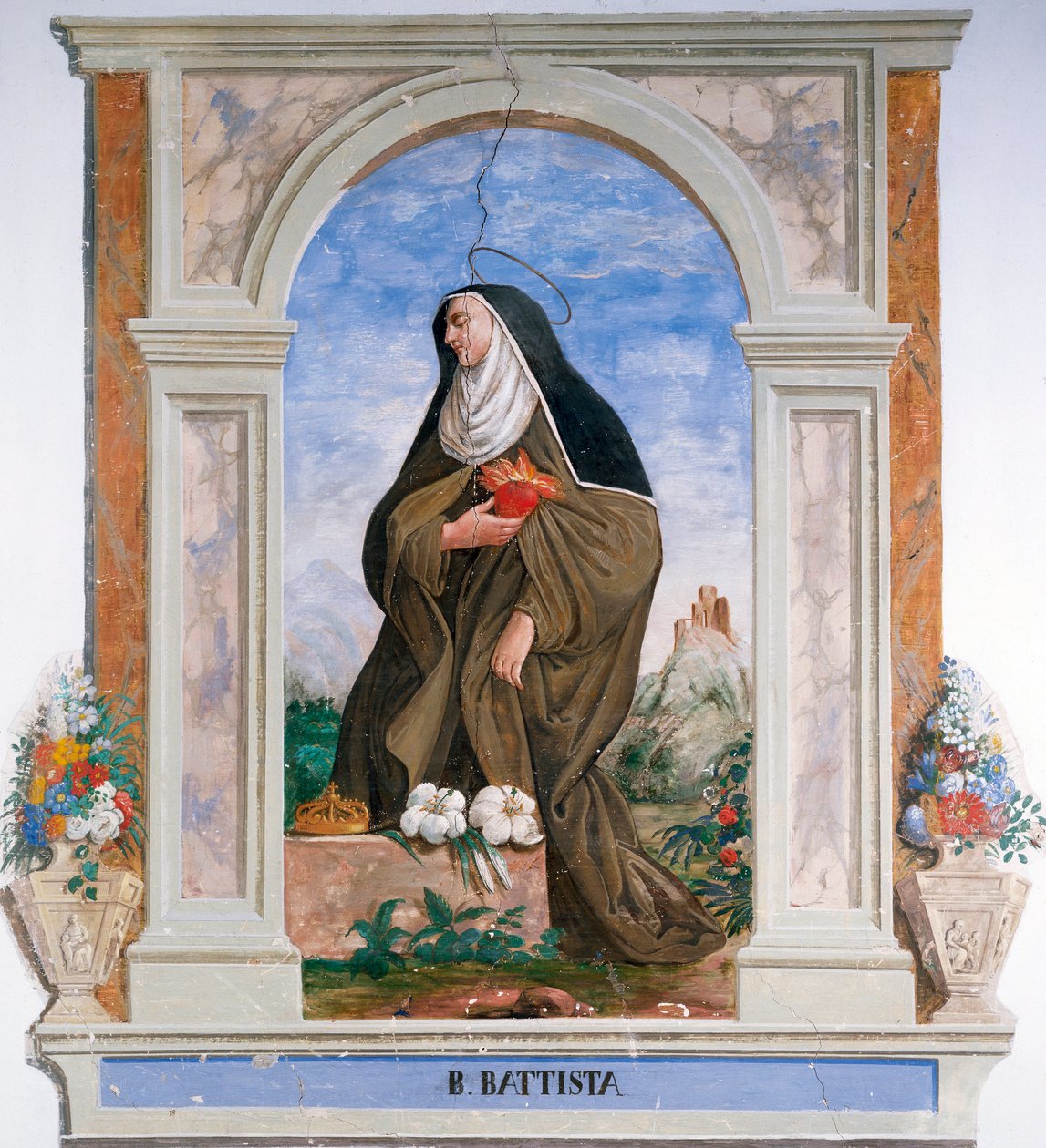 Representation av Camilla Battista da Varano (1458-1524) Anonym fresk. Camerino, klostret Santa Chiara, Italien av School Italian