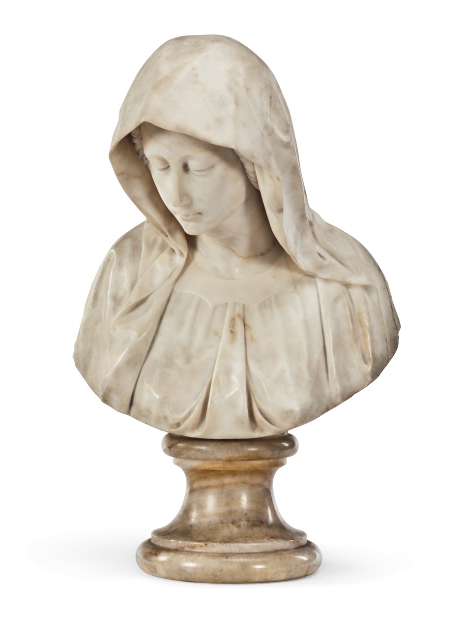 The Sorrowing Virgin (marmor på alabasterbas) av School Italian