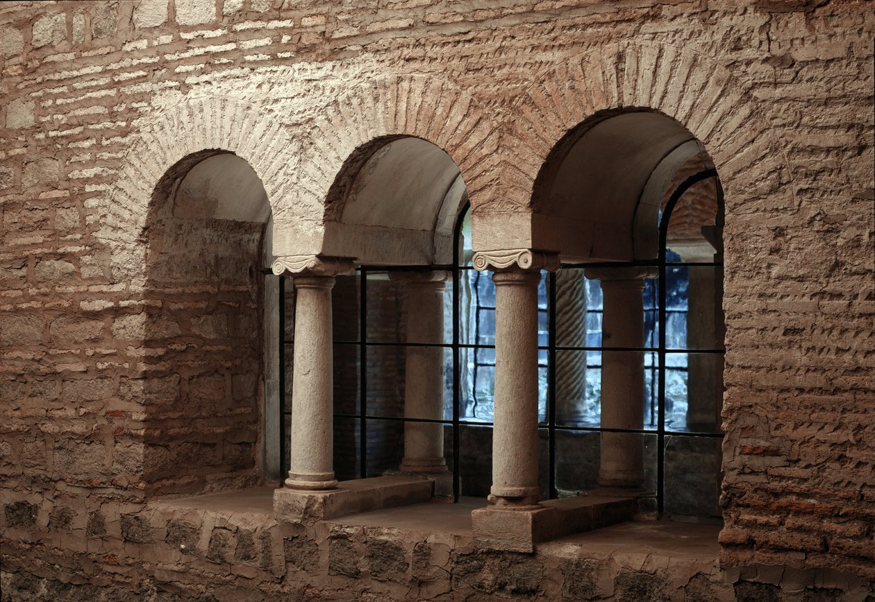 Utsikt över klostret i kyrkan Saint Vincent och Saint Anasthasus, klostret för de tre fontänerna (Tre-Fontane) (Chiesa dei Santi Vincenzo e Anastasio alle Tre Fontane) (Utsikt över klostret i kyrkan St Vincenzo e Anastasio, abbazia delle T av School Italian