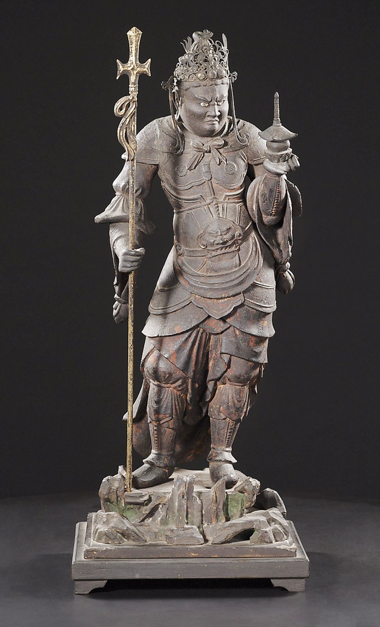 Bishamonten, Kamakura Period (trä, metall, bladguld och pigment) av Japanese School