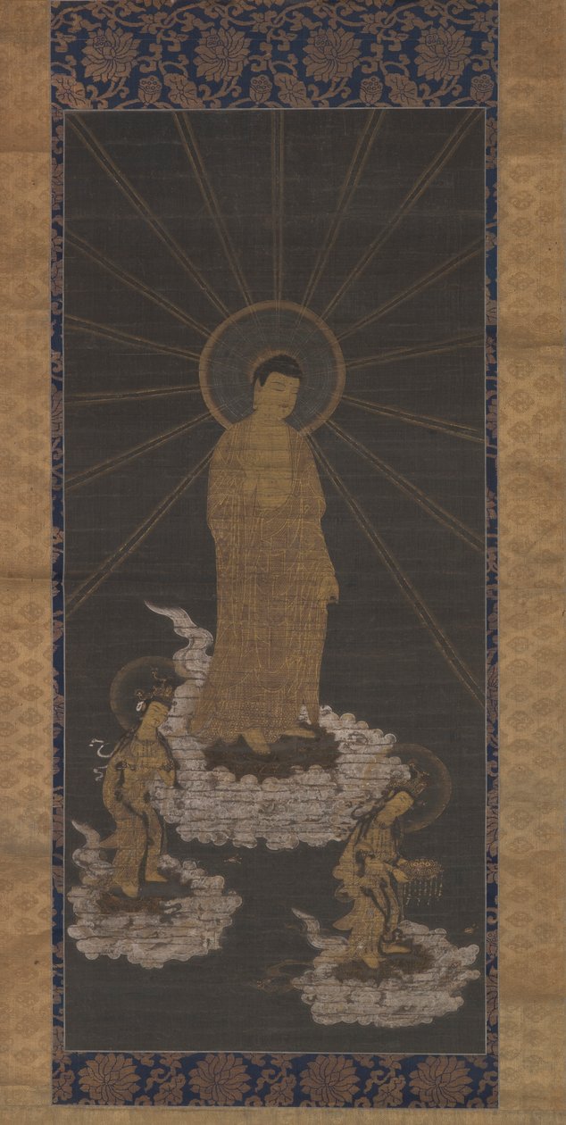 Descent of Amida, eller Raigo, Muromachi Period c.1333-1568 (bläck på tyg) av School Japanese