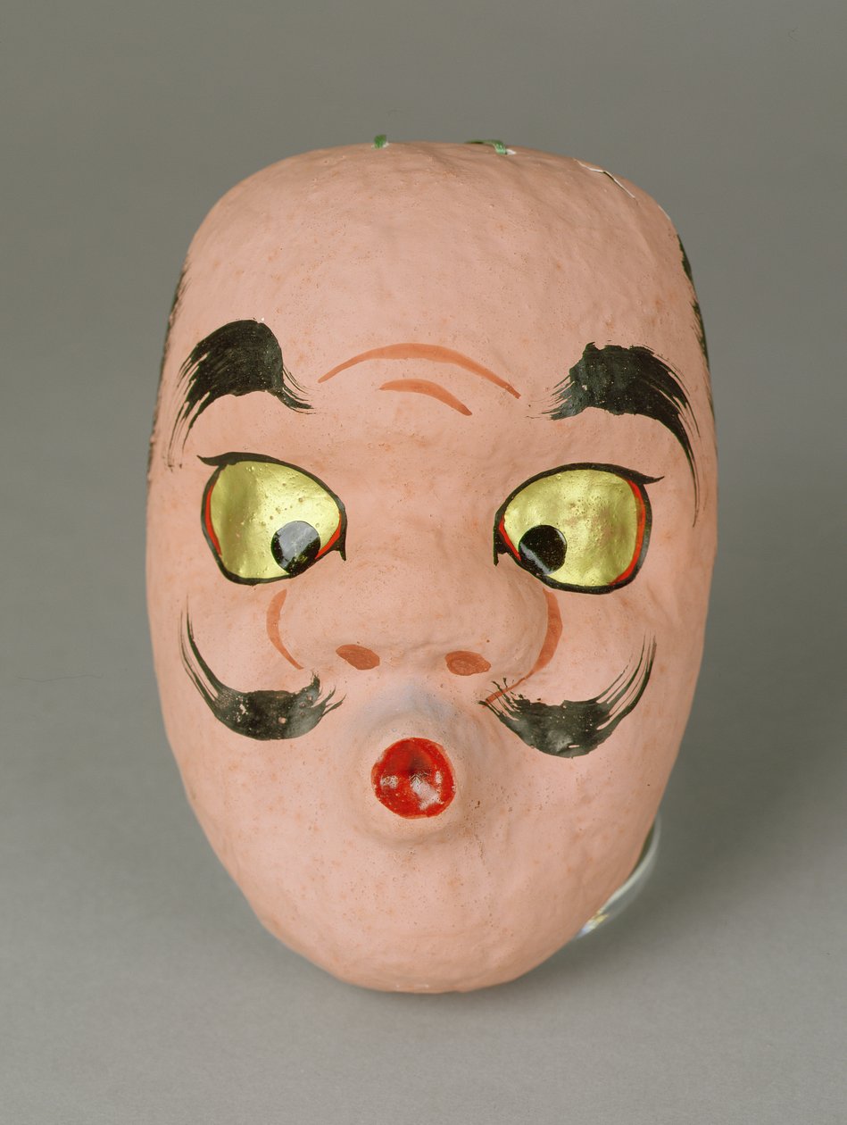 Mask av en gammal man som försöker vissla, japanska av Japanese School