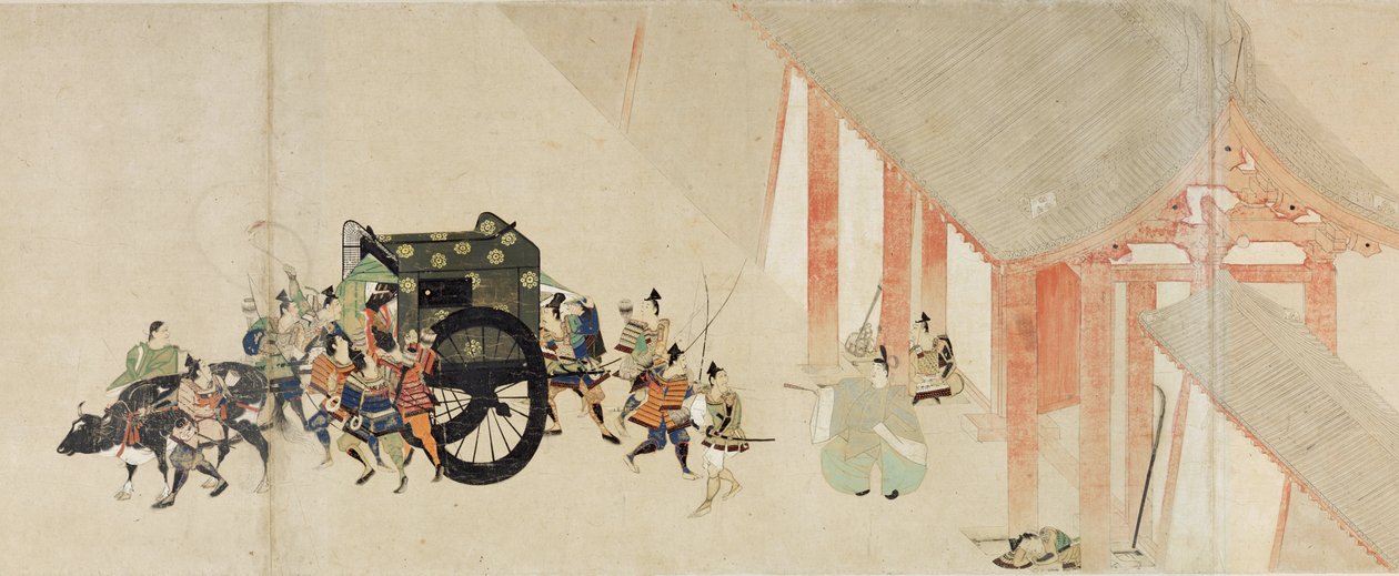 Illustrerad berättelse om inbördeskriget, The Imperial Visit to Rokuhara (Illustrerad berättelse om inbördeskriget, The Imperial Visit to Rokuhara) - Anonymt verk, akvarell och tusch på papper, andra rulle av School Japanese