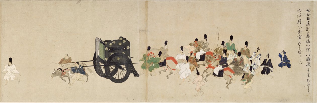 Illustrerad berättelse om inbördeskriget, The Imperial Visit to Rokuhara (Illustrerad berättelse om inbördeskriget, The Imperial Visit to Rokuhara) - Anonymt verk, akvarell och tusch på papper, femte rulle av School Japanese
