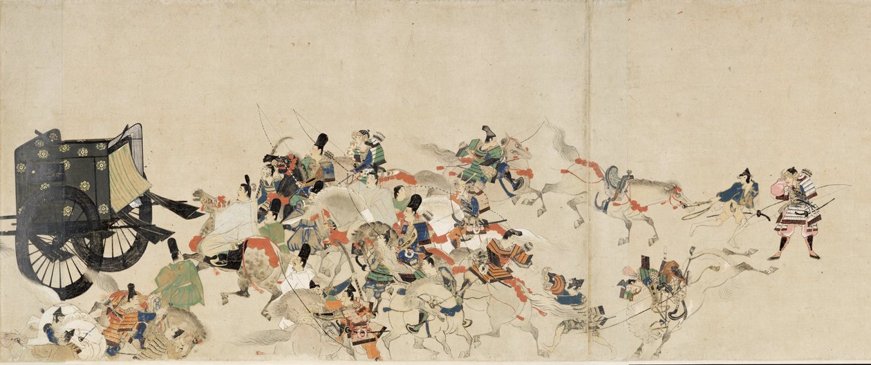 Illustrerad berättelse om inbördeskriget, The Imperial Visit to Rokuhara (Illustrerad berättelse om inbördeskriget, The Imperial Visit to Rokuhara) - Anonymt verk, akvarell och tusch på papper, tredje rulle av School Japanese