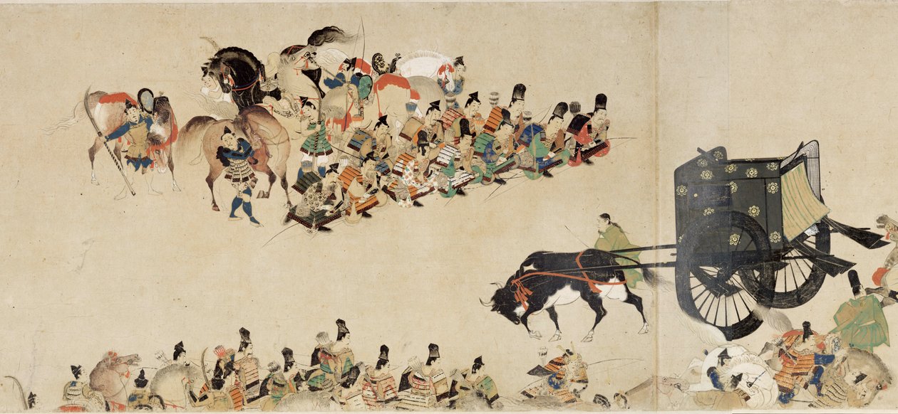 Illustrerad berättelse om inbördeskriget, The Imperial Visit to Rokuhara (Illustrerad berättelse om inbördeskriget, The Imperial Visit to Rokuhara) - Anonymt verk, akvarell och tusch på papper, fjärde rulle av School Japanese
