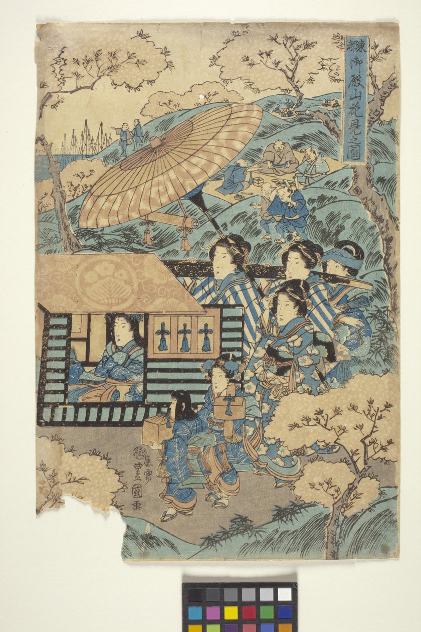 Toto: Flower-Viewing At Gotenyama, 3 (del av triptyk) (träsnitt i färg) av School Japanese