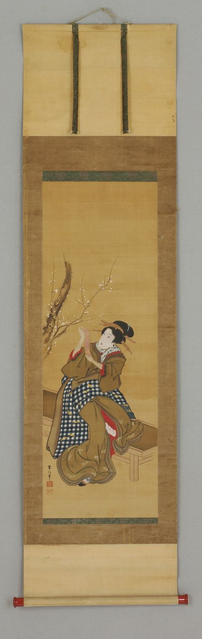 Ukiyoe, woman seated on bench av Japanese School