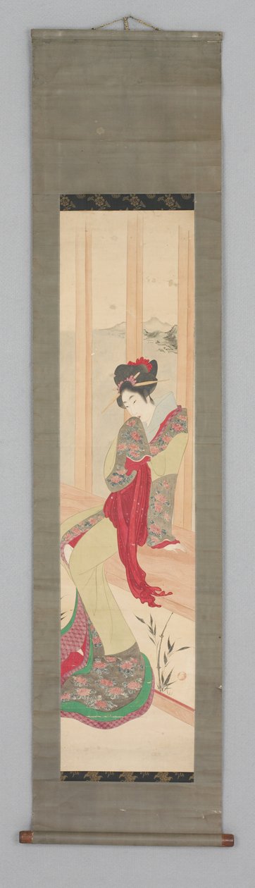 Kvinna på fönsterplats (Kakemono) av Japanese School