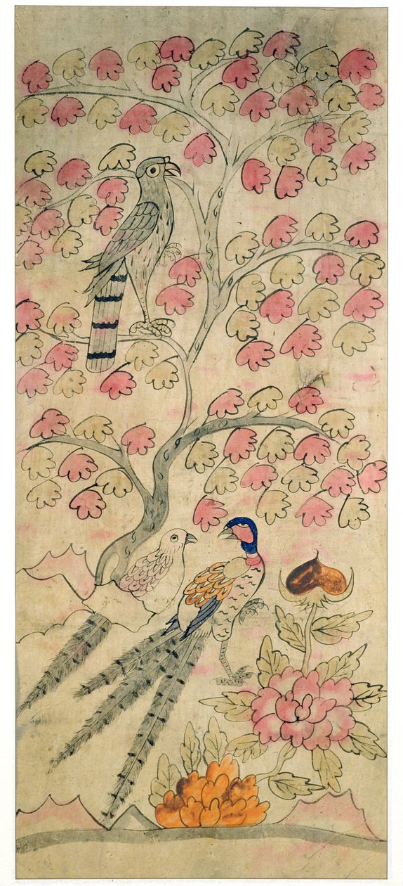 En panel från en åttafaldig skärm (naturliga pigment på papper) av School Korean