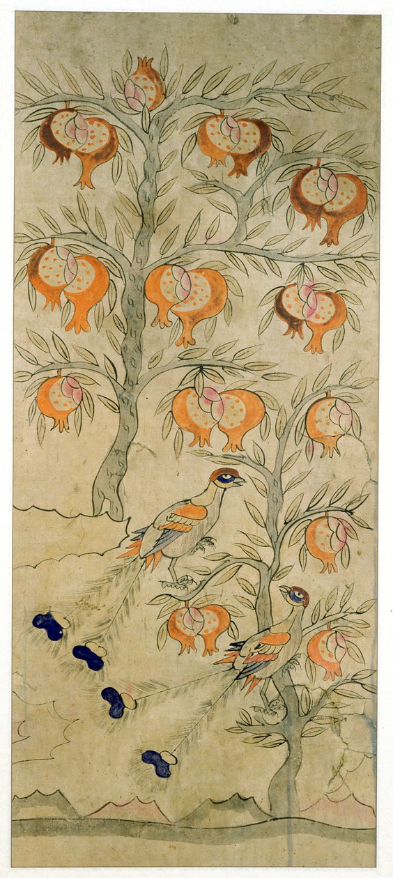 En panel från en åttafaldig skärm (naturliga pigment på papper) av School Korean