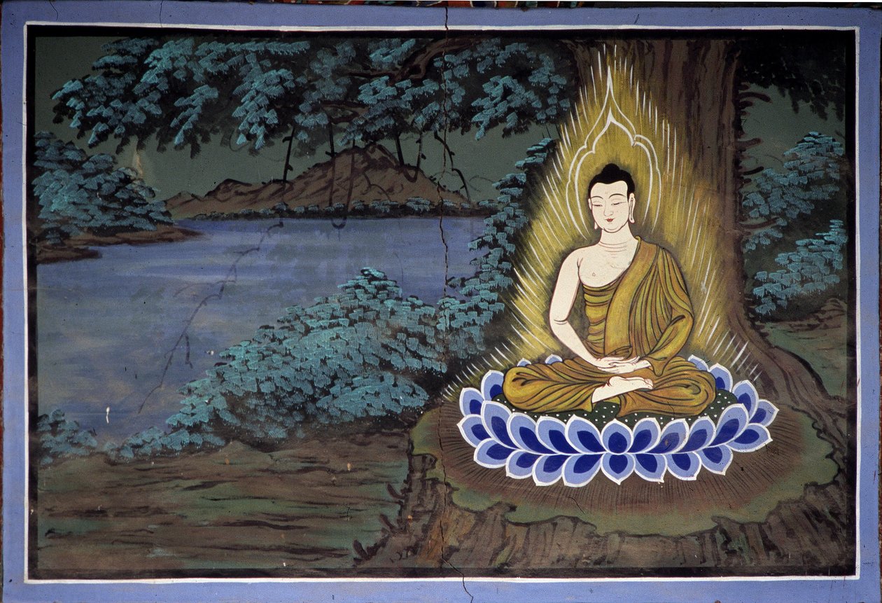 Buddha-meditation: Fresk vid Yongju-templet, Suwon-regionen, Korea av School Korean