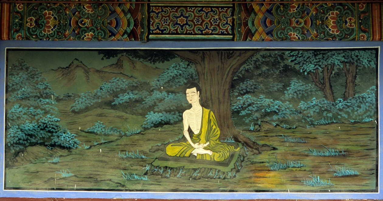 Buddha i meditation. Fresk i Yongju-templet, Suwon-regionen, Korea. av School Korean