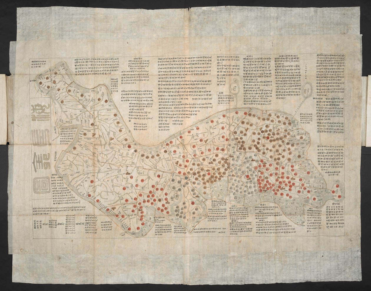 Haejwa chondo - en karta över den koreanska halvön som ursprungligen skapades c.1820 (färgad gravyr) av School Korean