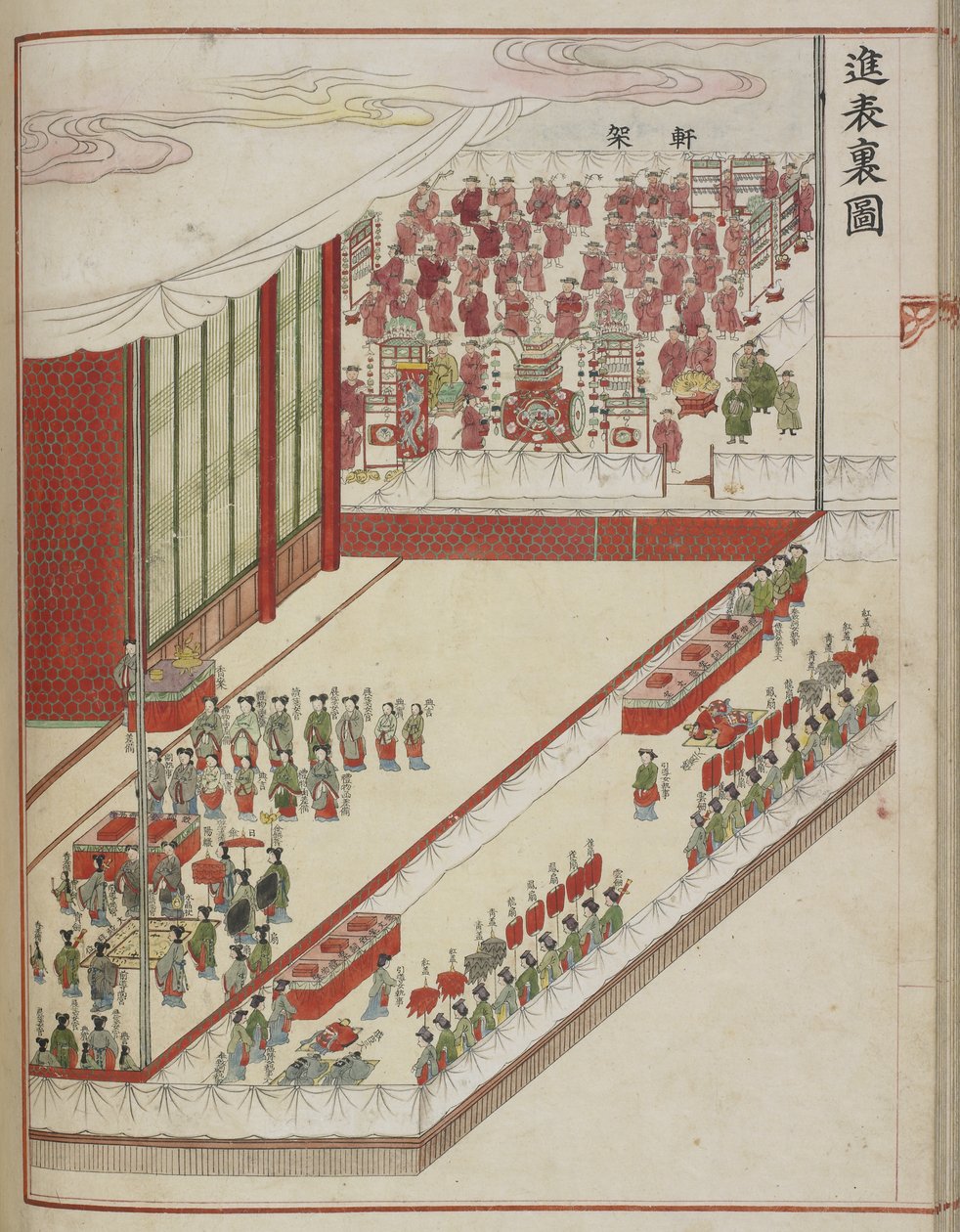 Koreansk domstol ritual. Sida från ett hovmanuskript som visar 60-årsdagen av fullbordandet 1749 av Lady Hyegyongs och kronprins Sados äktenskap. av School Korean