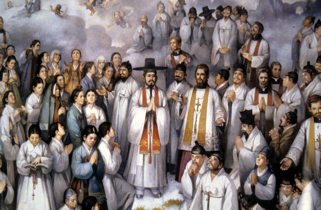 Representation av 93 coreens och 10 franska missionärer som martyrerade i Korea på 1800-talet. av School Korean