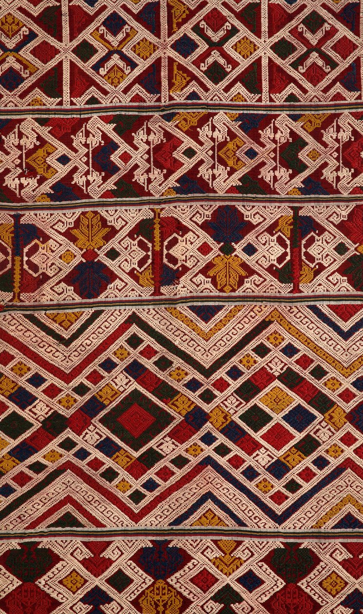 Detalj av en phaa sabai gjord av Tai Nuea eller Tai Daeng vävare från Hua Phan, Laos (textil) av School Laotian