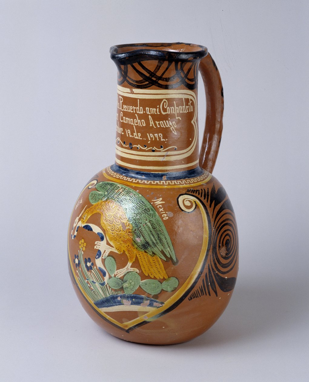 Folkkonst: pulqueburk (fermentera agavealkohol) i målad och lackad terrakotta, från Mexiko. 1972 Valley Museum, Barcelonnette (Alpes de Haute Provence) av School Mexican