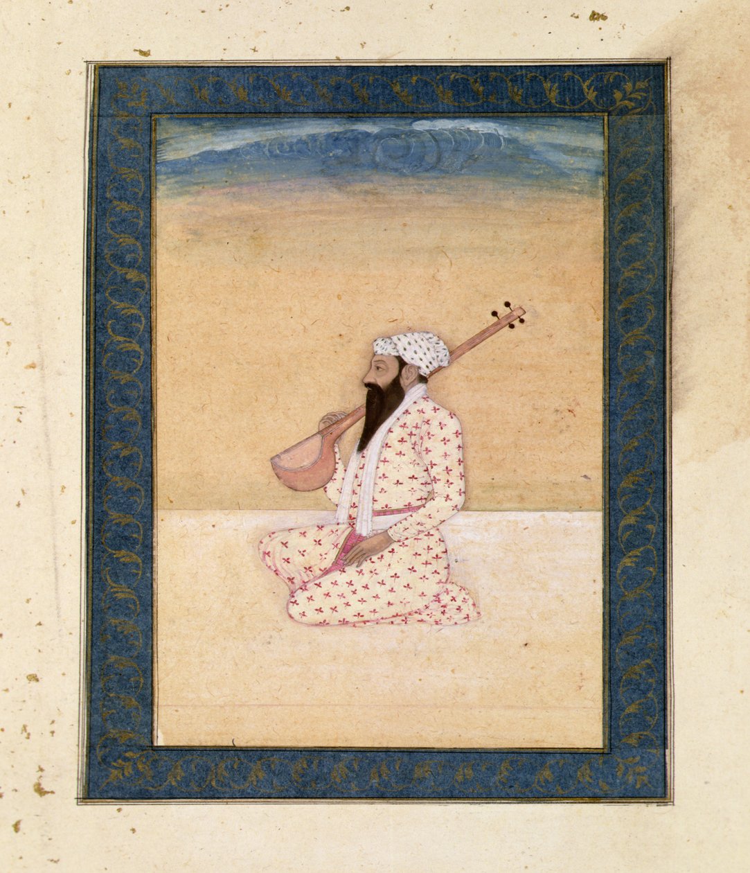 En skäggig Tambura Player, från Large Clive Album av School Mughal