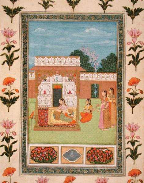 Ladies by a pavilion, från Small Clive Album (opak akvarell på papper) av School Mughal