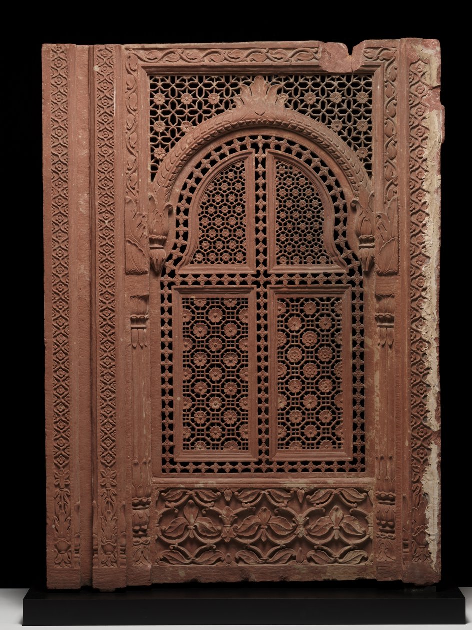 Ett par Jali-skärmar, ca 1700-talet (sandsten) av School Mughal