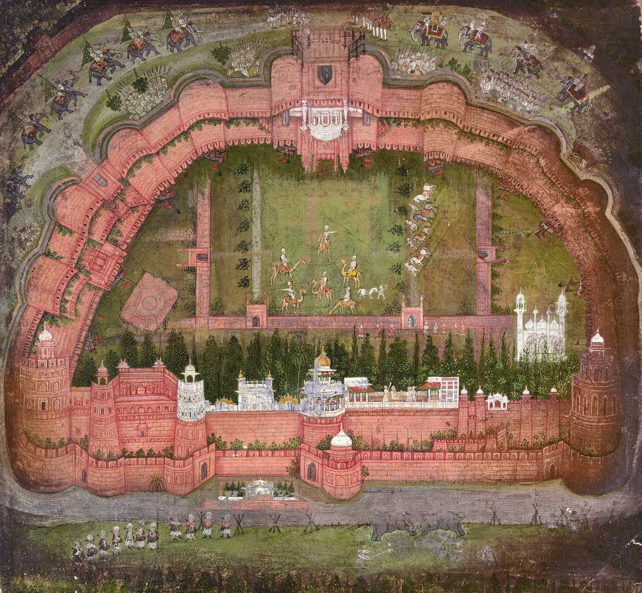 The Red Fort, Agra, Johnson Album VII nr.1 numrerad 11, ca 1750 (gouache på papper) av School Mughal