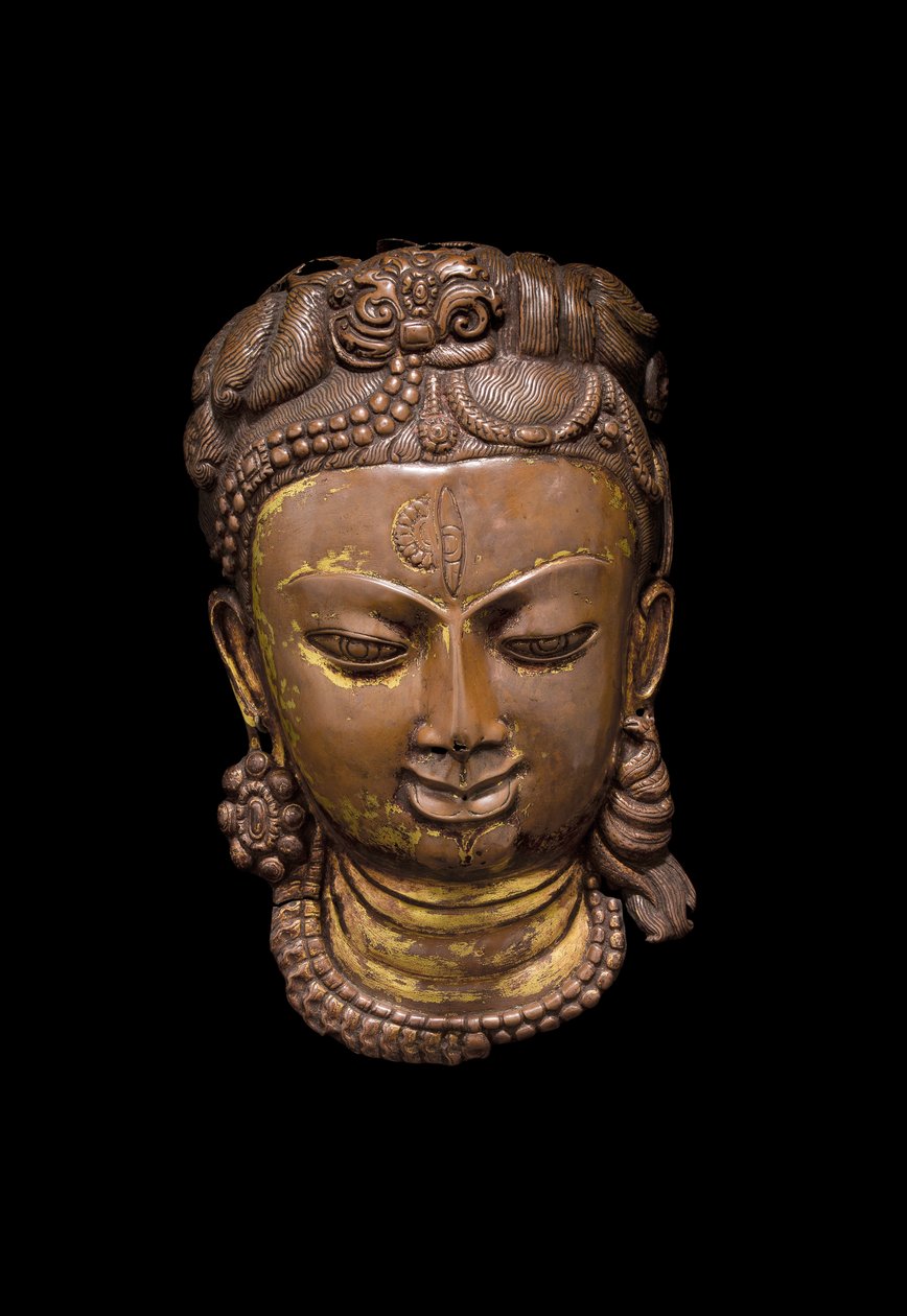 Repouse mask av Shiva Ardhanarishvara, ca 1000-talet (koppar) av School Nepalese