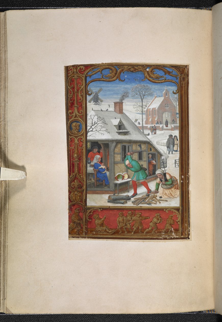 Lägg till MS 24098 f.18v kalendersida för januari, Timmar, Användning av Rom (