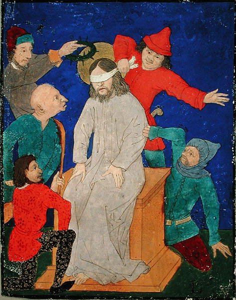 Christ Mocked (gouache & svart bläck & måla på pergament) av School Netherlandish