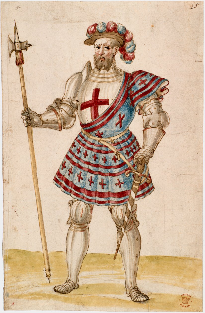 Bomull Augustus III, f.25, En riddare med stånghammare (vellum) av School Netherlandish
