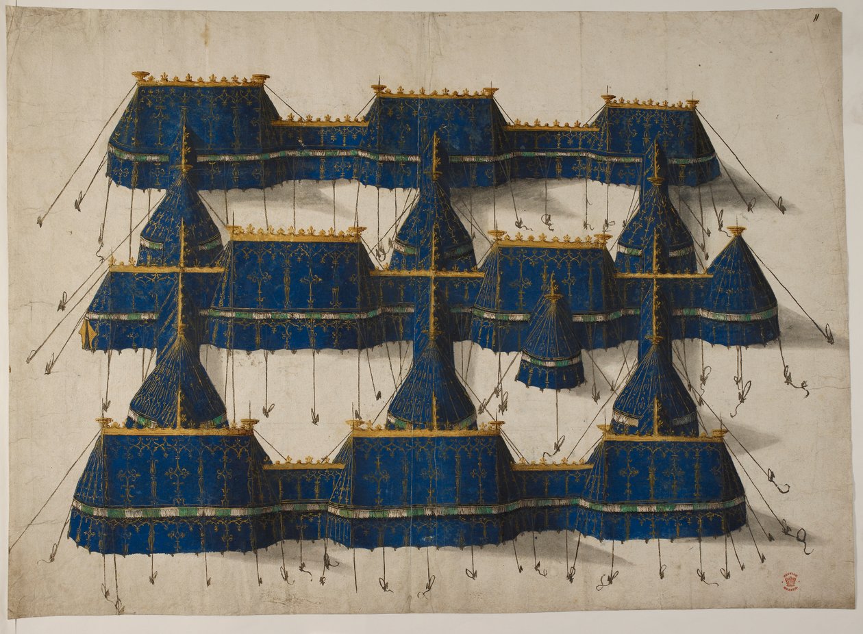 Design för en kunglig paviljong i blått och guld, ca 1520 (vellum) av School Netherlandish