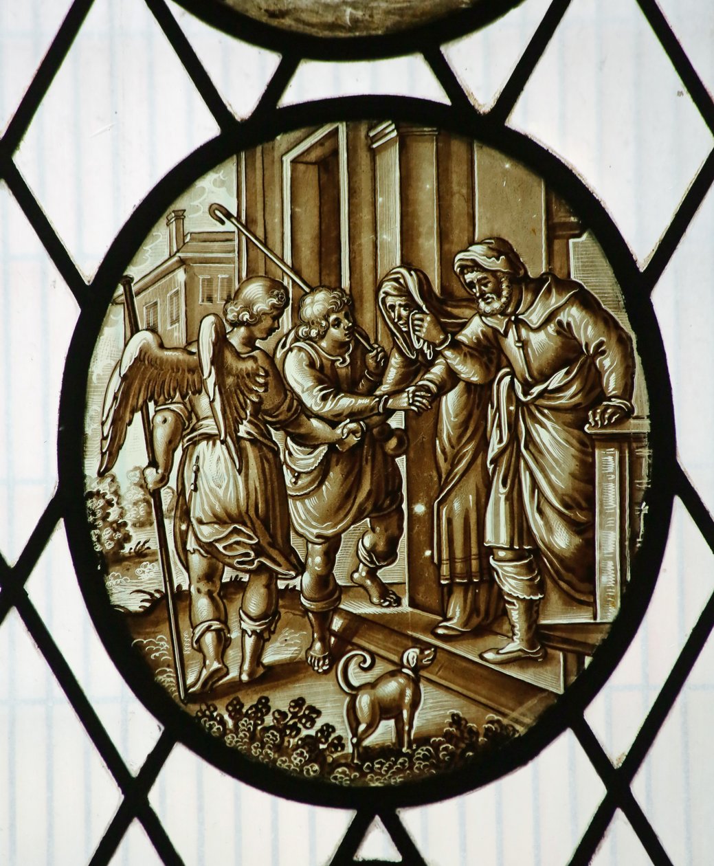 Roundel: Tobias åker med ängeln, förmodligen 1800-talet (målat glas) av School Netherlandish