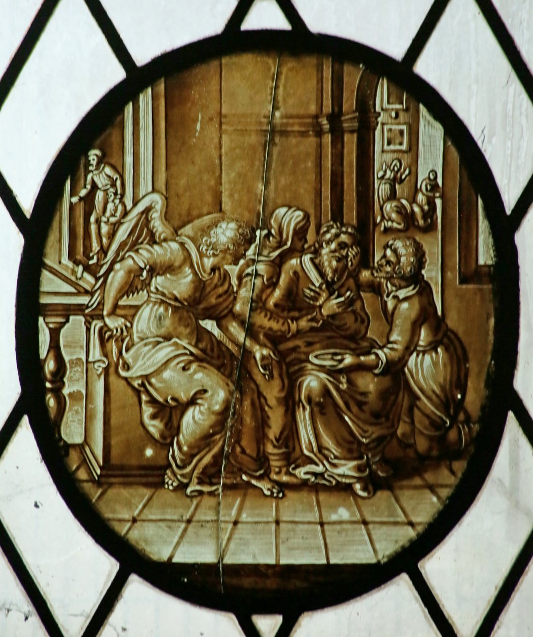 Roundel: Tobias botade från sin blindhet, förmodligen 1800-talet (målat glas) av School Netherlandish