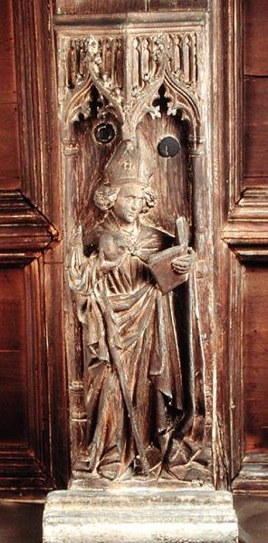 St. Ambrosius, en av kyrkans fyra latinska fäder (trä) av School Netherlandish
