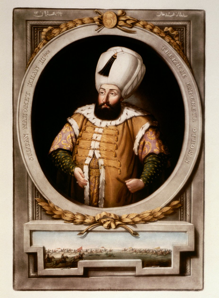 Osmanska riket: Porträtt av Sultan Mehmet (Mehmed) III (1566-1603) Topkapi Sarayi Istanbuls miniatyrbibliotek av School Ottoman