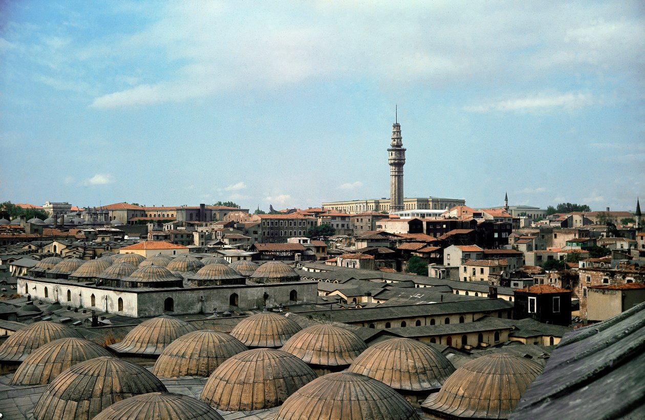 Panoramautsikt över Istanbul, med kupoler av den stora basaren av School Ottoman