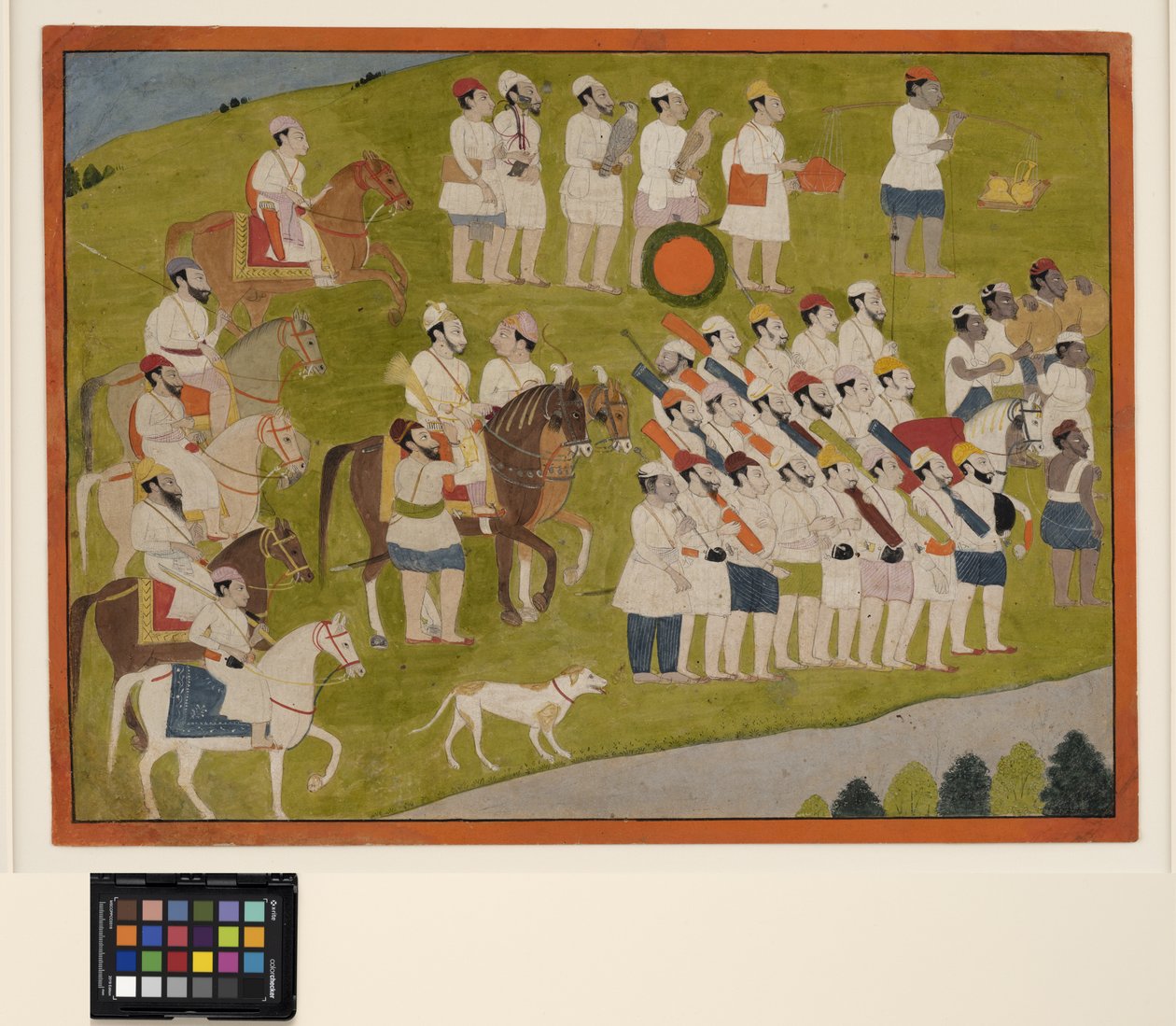 En Bhoti-prins förbereder sig för jakten, ca 1800 (ogenomskinlig w/c på papper) av School Pahari